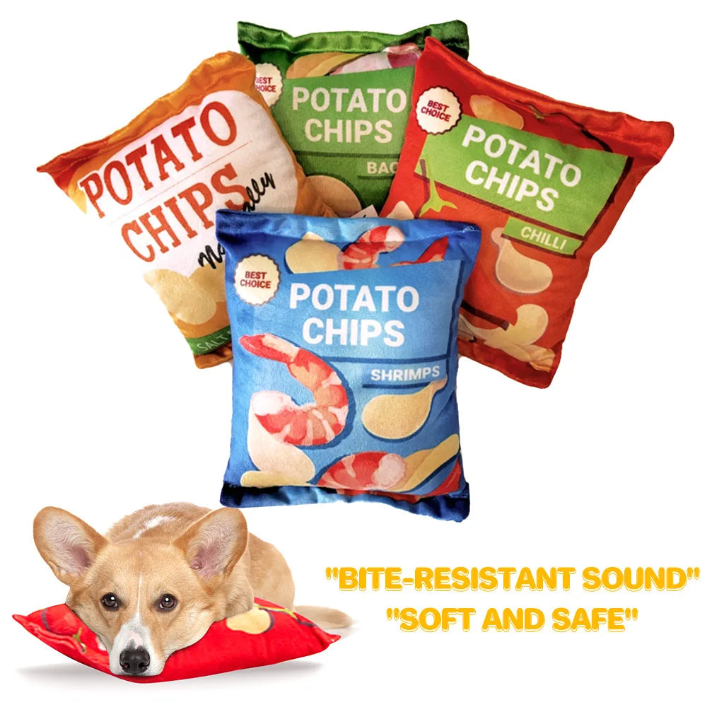 Dog Toy Training Dolls With Sound Pets Entertainment Potato Chips Stuffed Pillow Simulated Cat Bread Interactive Chewing Toys