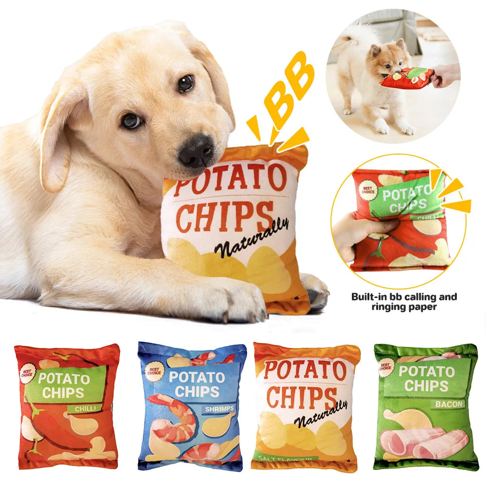 Dog Toy Training Dolls With Sound Pets Entertainment Potato Chips Stuffed Pillow Simulated Cat Bread Interactive Chewing Toys