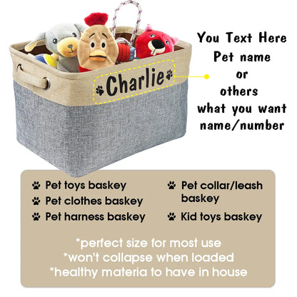 Personalized Dog Toy Basket Free Print Pet Storage Box DIY Custom Dog Name Toys Clothes Accessories Foldable Organize Storage