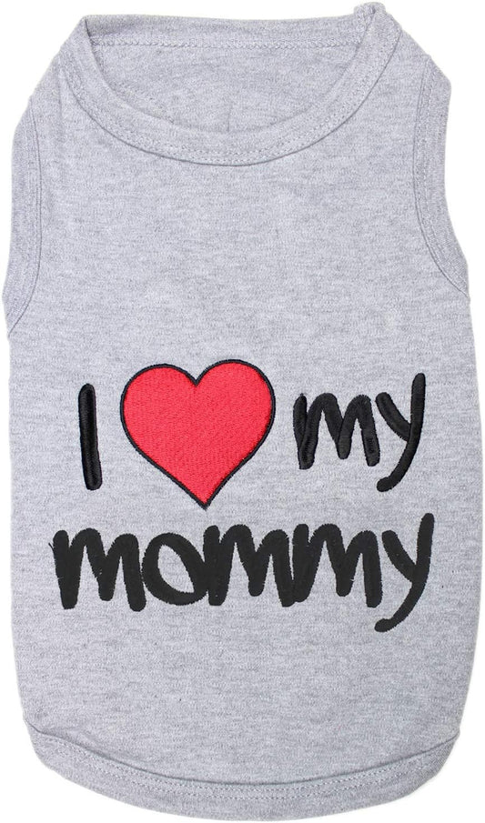 Dog Cat Clothes Tee Shirts I Love Mommy Grey T-Shirt, 2XL