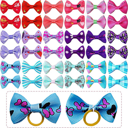 Pet Dog Hair Bows with Rubber Bands Cat Puppy Grooming Hair Accessories Pack of 50