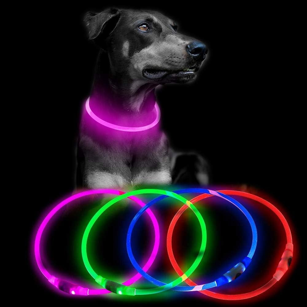 Light up Dog Collars - Waterproof LED Dog Collar, Glow in the Dark Puppy Collar, TPU Cuttable Lighted Dog Collar for Small Medium Large Dogs (Pink)