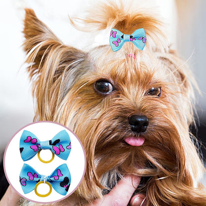 Pet Dog Hair Bows with Rubber Bands Cat Puppy Grooming Hair Accessories Pack of 50