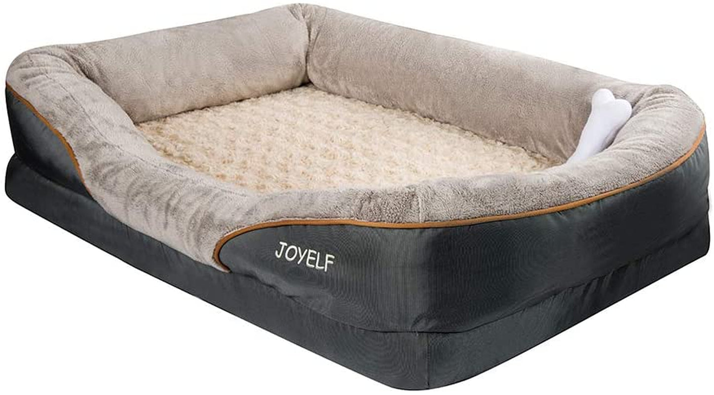 Large Memory Foam Dog Bed, Orthopedic Dog Bed & Sofa with Removable Washable Cover and Squeaker Toy as Gift