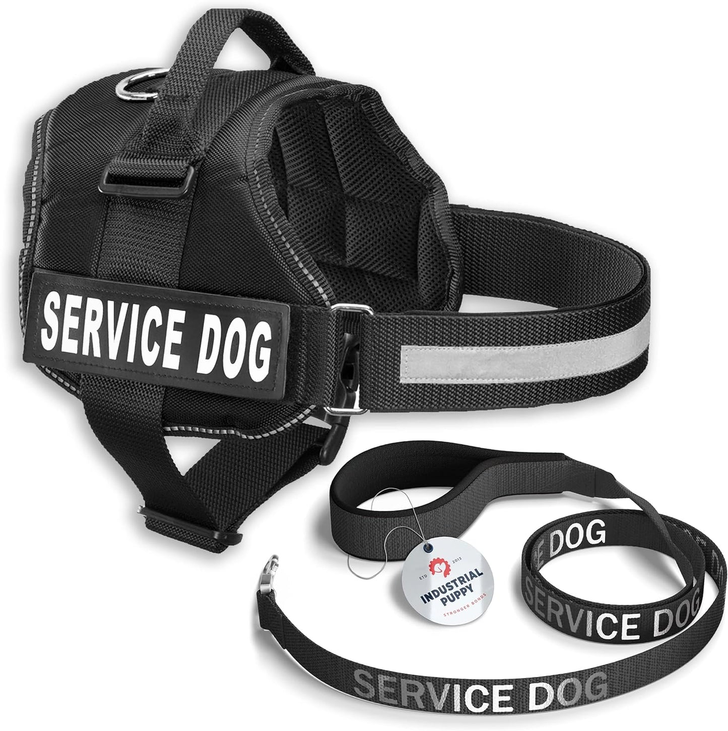 Service Dog Vest with Hook and Loop Straps & Matching Service Dog Leash Set - Harnesses from XXS to XXL - Service Dog Harness Features Reflective Patch and Comfortable Mesh Design