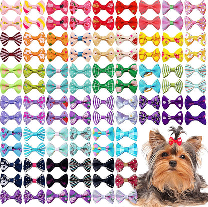 Pet Dog Hair Bows with Rubber Bands Cat Puppy Grooming Hair Accessories Pack of 50