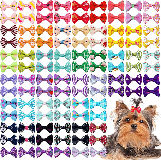 Pet Dog Hair Bows with Rubber Bands Cat Puppy Grooming Hair Accessories Pack of 50