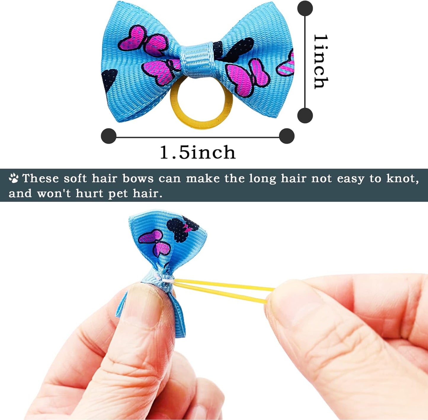 Pet Dog Hair Bows with Rubber Bands Cat Puppy Grooming Hair Accessories Pack of 50