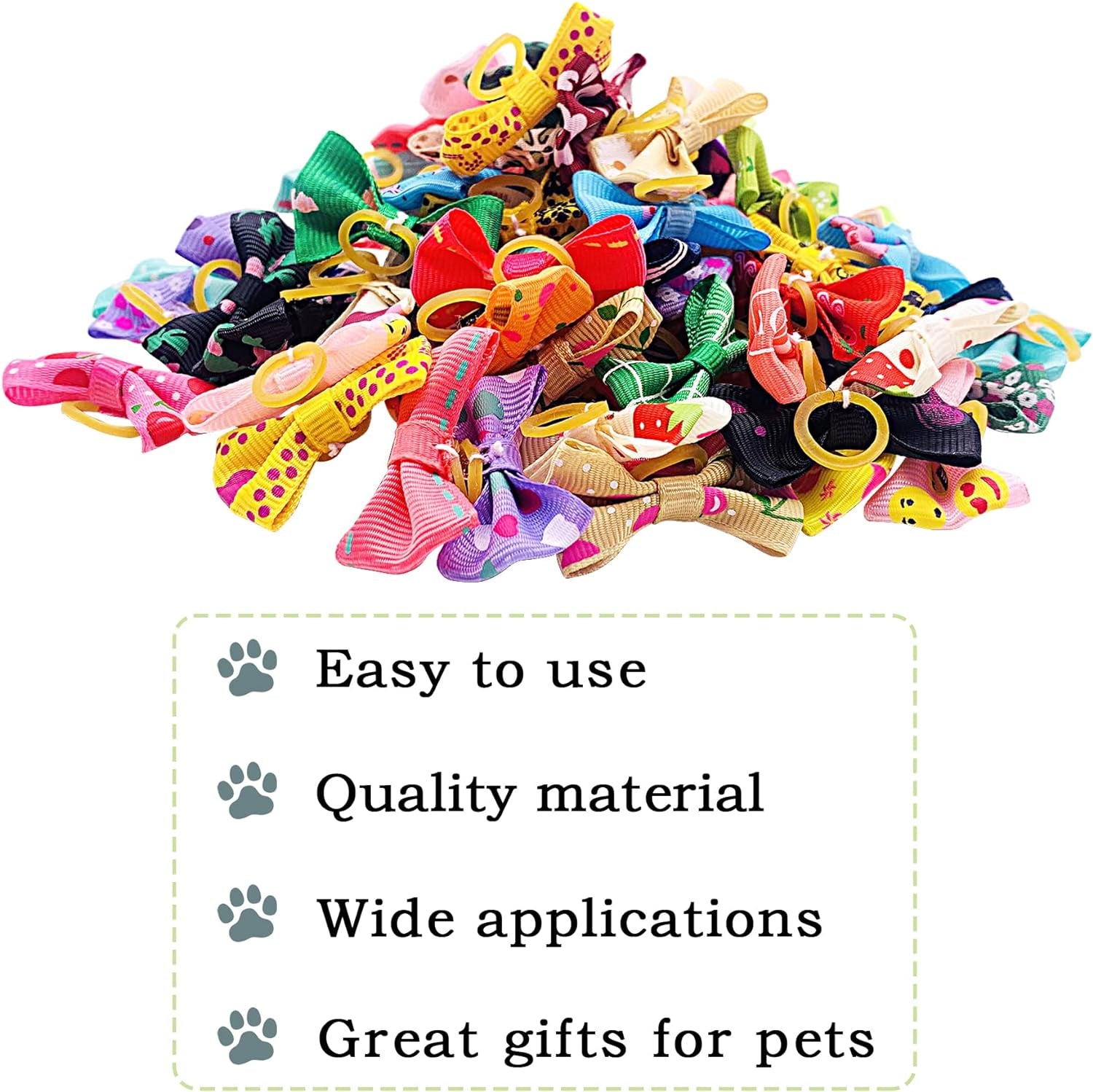 Pet Dog Hair Bows with Rubber Bands Cat Puppy Grooming Hair Accessories Pack of 50